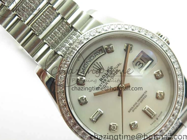 AAA Replica Watches 2682 Bracelet Edition MoistureWicking 36mm Day-Date MOP SS on Dial White President A 128239 Crystal Best SS Crystal Marker BP 1226